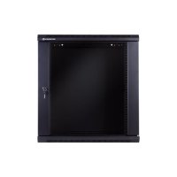 Racková skriňa 19'' 12U (600x600mm - závesná - čierna - presklené dvere)