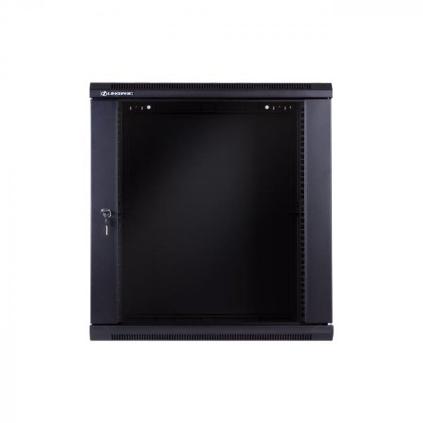 Racková skriňa 19'' 12U (600x600mm - závesná - čierna - presklené dvere)