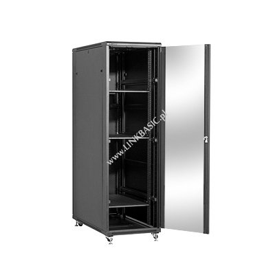 Racková skriňa 19'' 42U (600x1200mm - stojaca - čierna - presklené dvere)