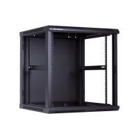 Racková skriňa 19'' 22U (600x600mm - závesná - čierna - presklené dvere)