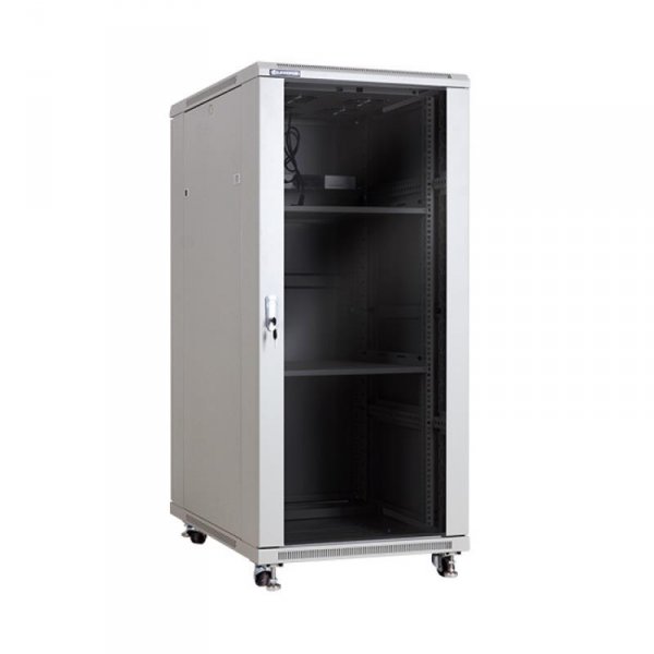 Racková skriňa 19'' 27U (600x1000mm - stojaca - šedá - presklené dvere + extra vybavenie)