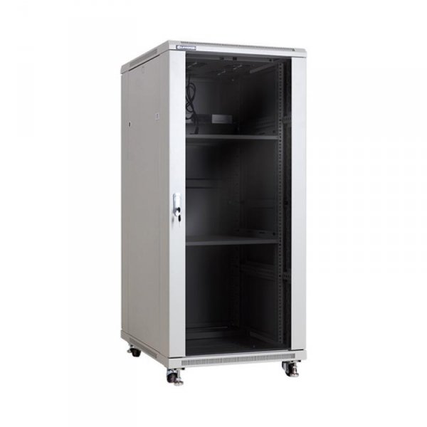 Racková skriňa 19'' 27U (600x800mm - stojaca - šedá - presklené dvere)