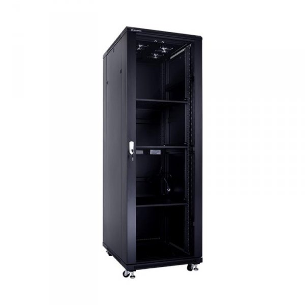 Racková skriňa 19'' 37U (600x800mm - stojaca - čierna - presklené dvere)