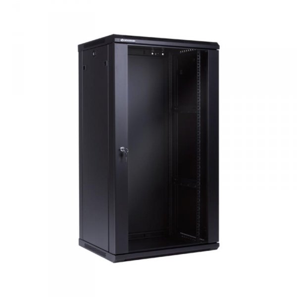 Racková skriňa 19'' 22U (600x450mm - závesná - čierna - presklené dvere)