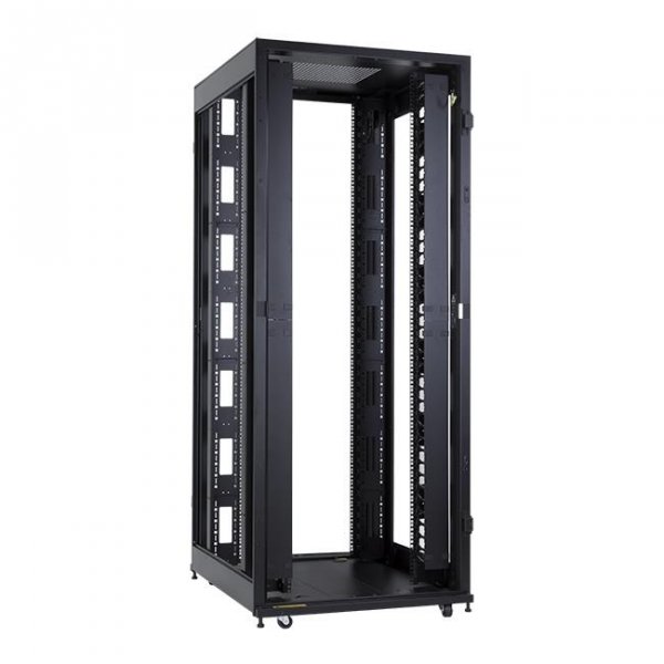 Racková skriňa 19'' 42U (800x1000mm - stojaca - čierna - perforované oceľové dvere + extra vybavenie)