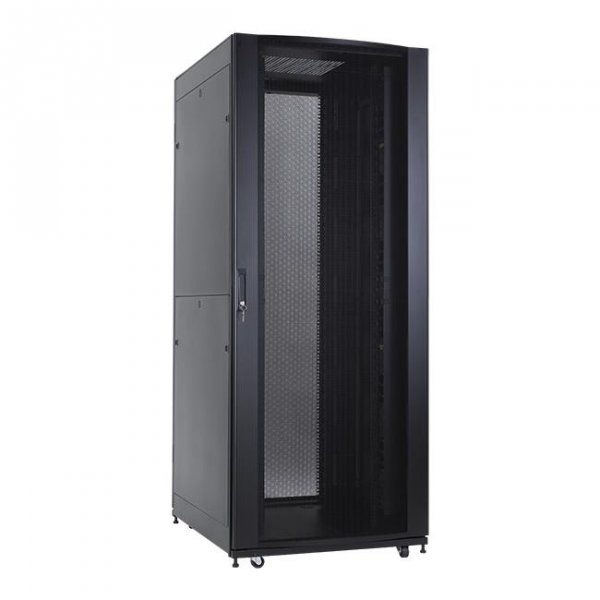 Racková skriňa 19'' 42U (800x1000mm - stojaca - čierna - perforované oceľové dvere + extra vybavenie)