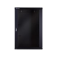 Racková skriňa 19'' 18U (600x600mm - závesná - čierna - presklené dvere)