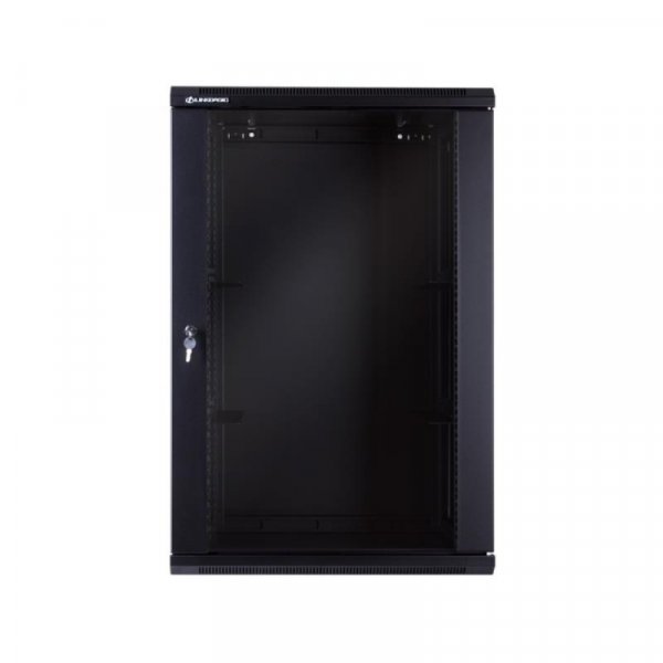Racková skriňa 19'' 18U (600x600mm - závesná - čierna - presklené dvere)