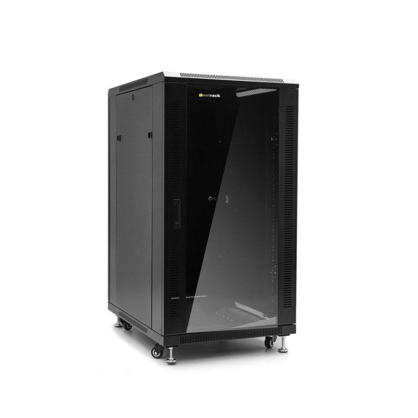 Racková skriňa 19'' 22U (600x800mm - stojaca - čierna - presklené dvere)