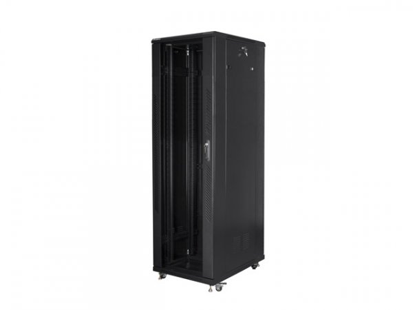 Racková skiňa 19" 42U (800x800mm - stojaca - čierna - presklené dvere)