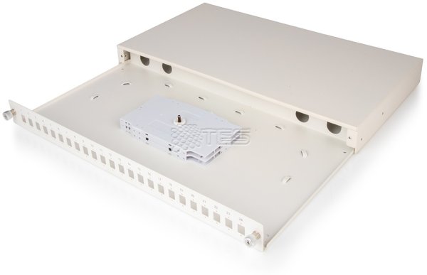 Patchpanel 1U, 19", výsuvný, 24x SC simplex, biely (2x kazeta 1/12)