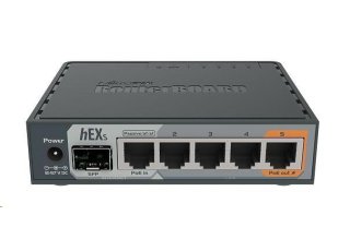MikroTik RouterBOARD hEX S, 880MHz dvojjadrový CPU, 256MB RAM, 5x LAN, 1x SFP, PoE in/out, USB, microSD slot, vrátane. Licencia L4