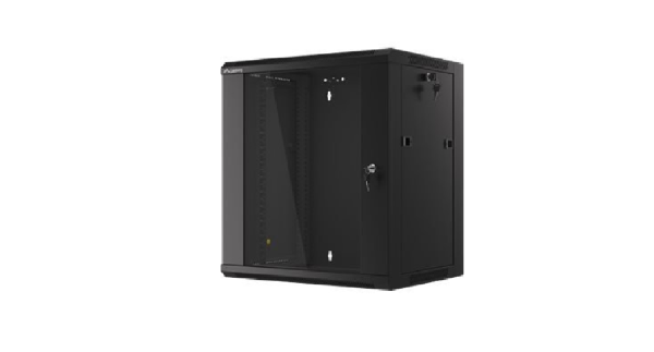 Racková skriňa 19" 12U (600x450mm - závesná - čierna - presklené dvere)