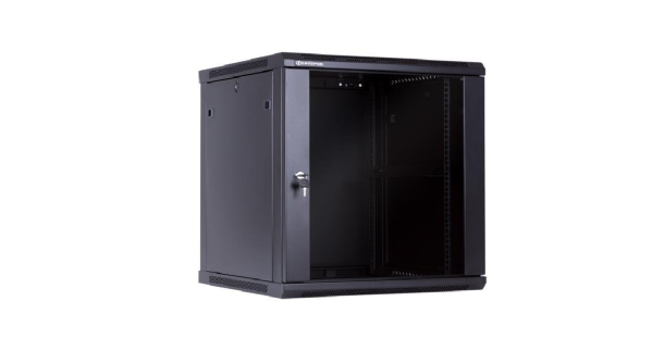 Racková skriňa 19'' 12U (600x600mm - závesná - čierna - presklené dvere)
