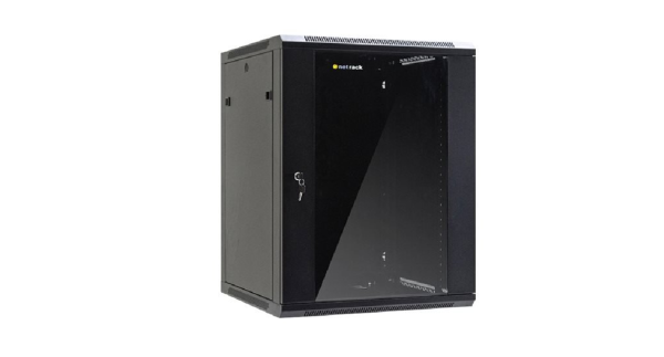 Racková skriňa 19" 15U (600x600mm - závesná - čierna - presklené dvere)