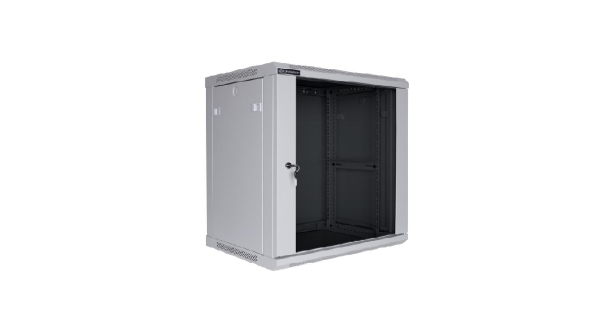 Racková skriňa 19'' 15U (600x600mm - závesná - šedá - presklené dvere)