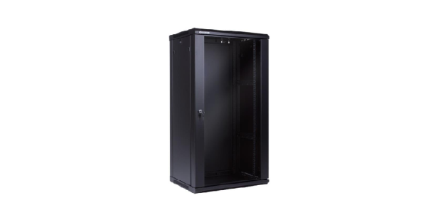 Racková skriňa 19'' 18U (600x450mm - závesná - čierna - presklené dvere)