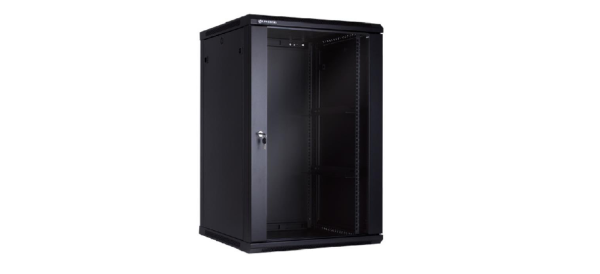 Racková skriňa 19'' 18U (600x600mm - závesná - čierna - presklené dvere)
