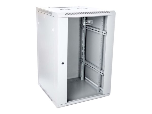 Racková skriňa 19'' 18U (600x600mm - závesná - šedá - presklené dvere)