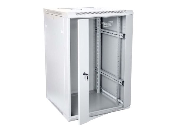 Racková skriňa 19'' 18U (600x600mm - závesná - šedá - presklené dvere)