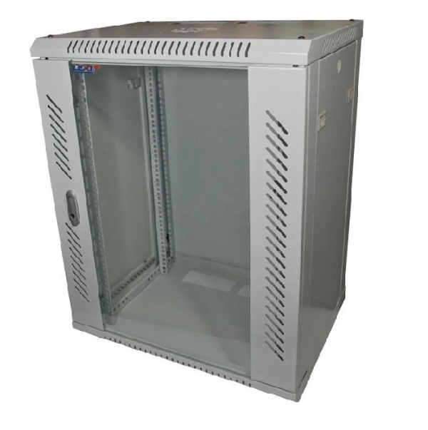Racková skriňa 19" 15U (600x450mm - závesná - sivá - presklené dvere)